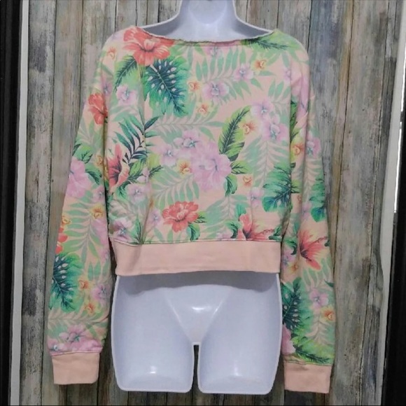NWT VS PINK TROPICAL CROPPED CREW - Picture 3 of 4